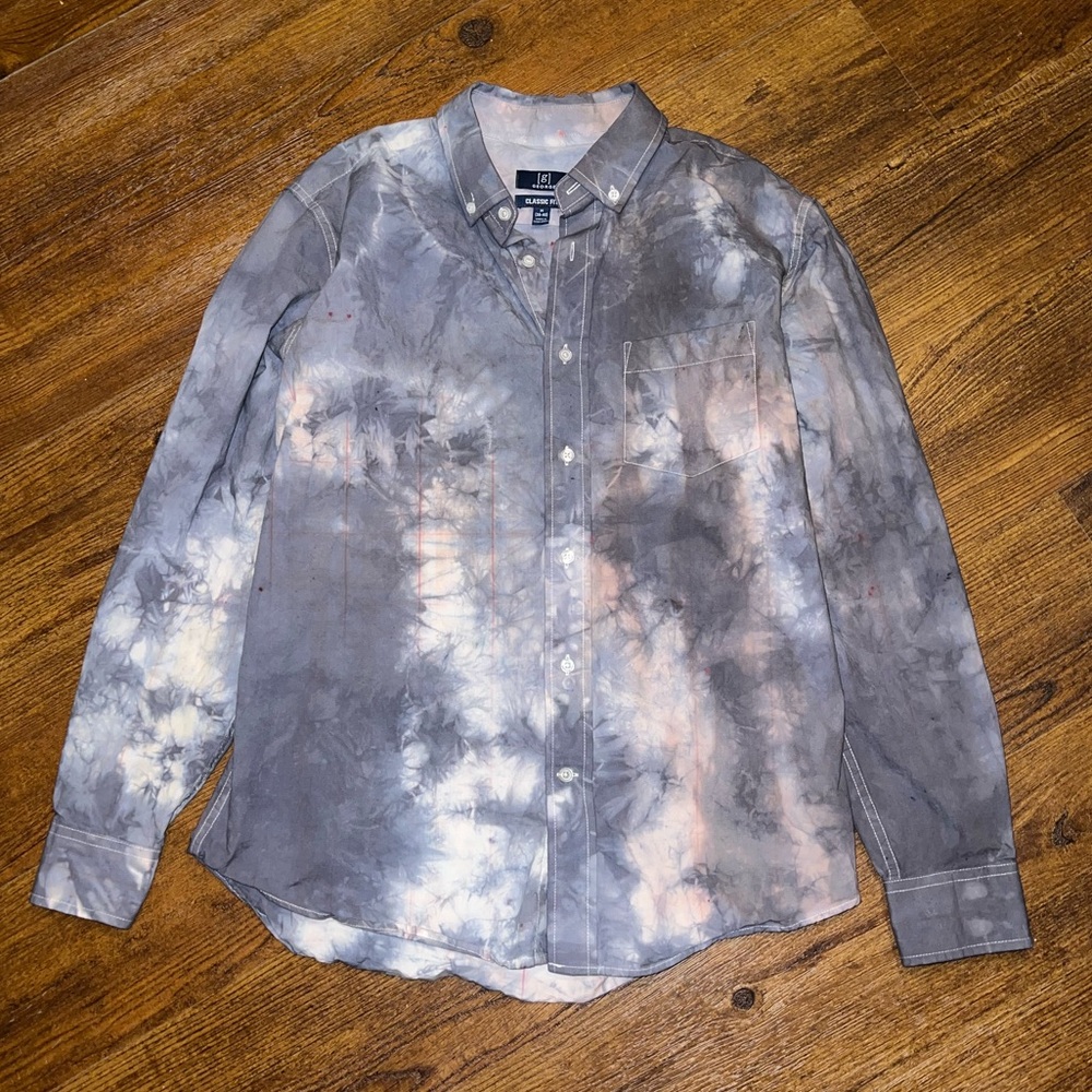 George Acid Wash Gray Retro Classic Button Up Long Sleeve Collar Shirt Size M - Picture 1 of 9